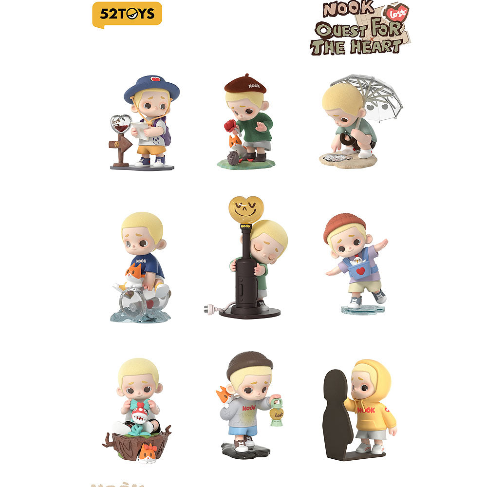 Set of toy figures with 'Nook' characters from 'Nooc Quest For The Heart' on a white background.
