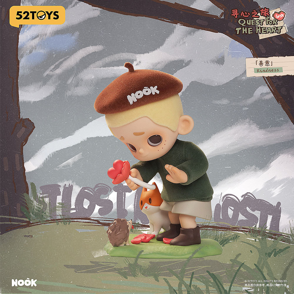 Toy figure of a character from 'NöÜk' with a small creature, set against a snowy landscape with '52Toys' branding.