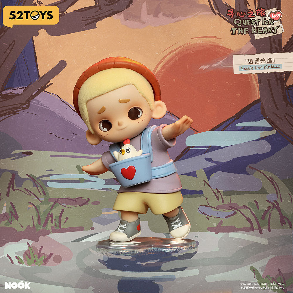 Animated character with a backpack featuring a heart, standing in a natural setting with '52TOYS' branding.