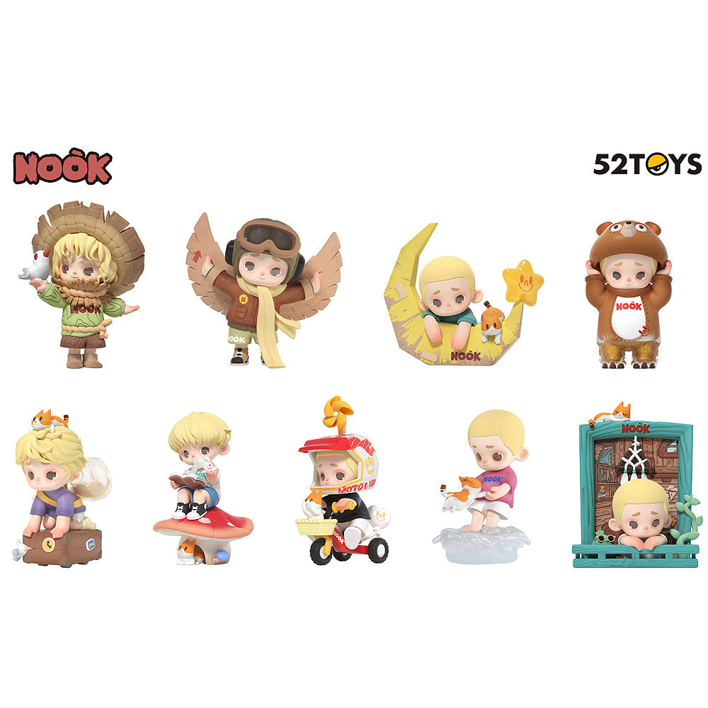 Set of small figurines with branding on a white background