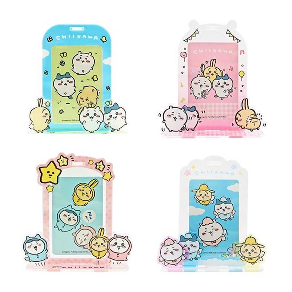 Officially licensed Chiikawa acrylic photocard holder stand featuring multiple acrylic layers, creating a sense of depth that brings Chiikawa character to life around your photo. Characters include Chiikawa, Usagi, and Hachiware.