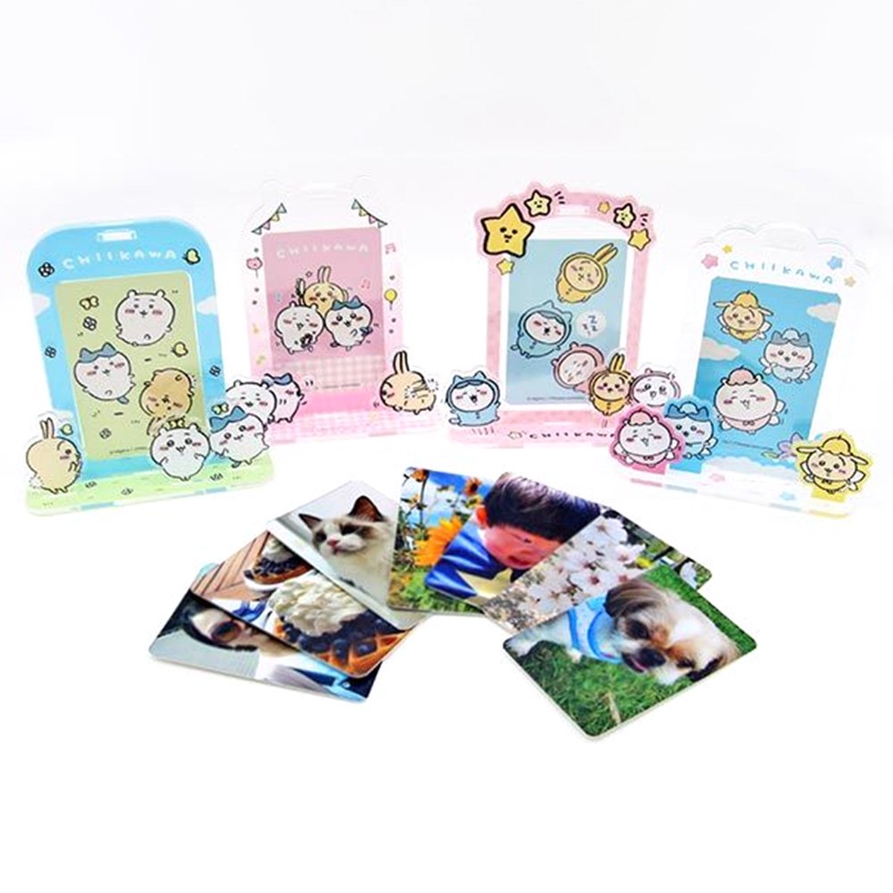 Officially licensed Chiikawa acrylic photocard holder stand featuring multiple acrylic layers, creating a sense of depth that brings Chiikawa character to life around your photo. Characters include Chiikawa, Usagi, and Hachiware.