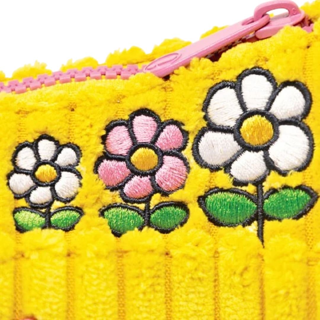 Officially Licensed Yellow Corduroy Miffy Shoulder Bag with strap and top handle features tree Daisy flowers
embroidery