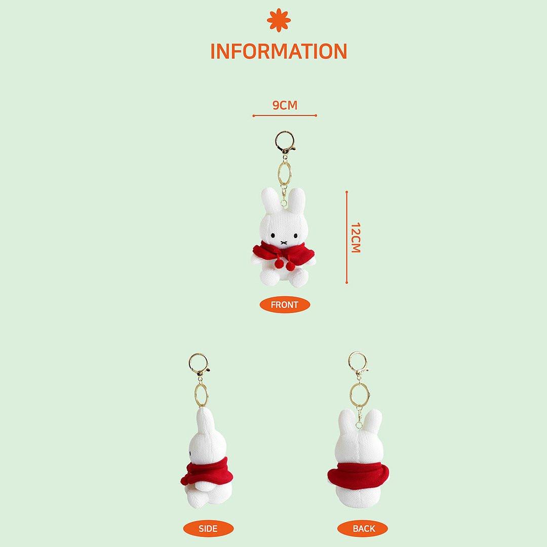 Officially licensed by Miffy white knit Plush keychain in a red cape. She's perfect for ornament , displaying, bag decoration or gifting Christmas to Miffy fans of all ages.