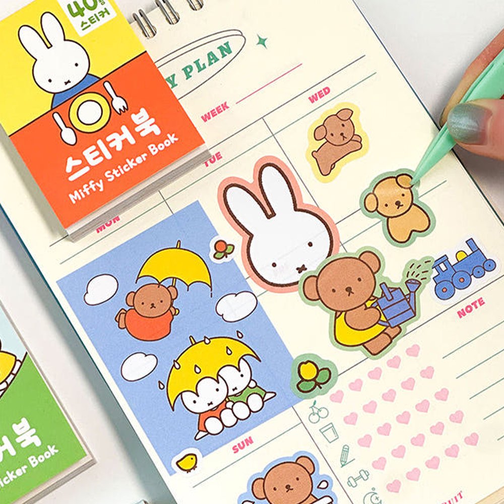 Officially licensed mini Miffy sticker books and peel-off character stickers featuring Miffy, Boris Bear, and Snuffy