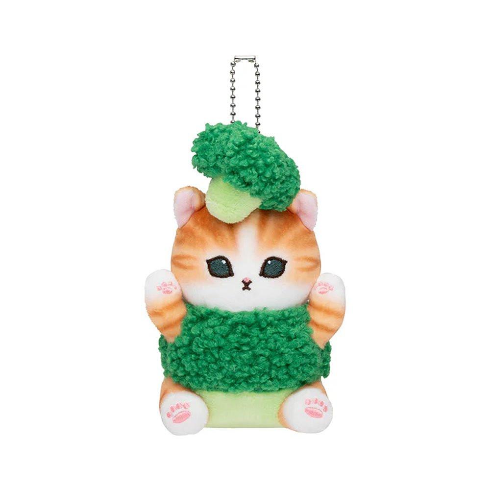 A delightful officially licensed collection of Mofusand vegetable cat plushies featuring kittens dressed in vibrant costumes like eggplant, radish, tomato, pumpkin, broccoli, and cauliflower
