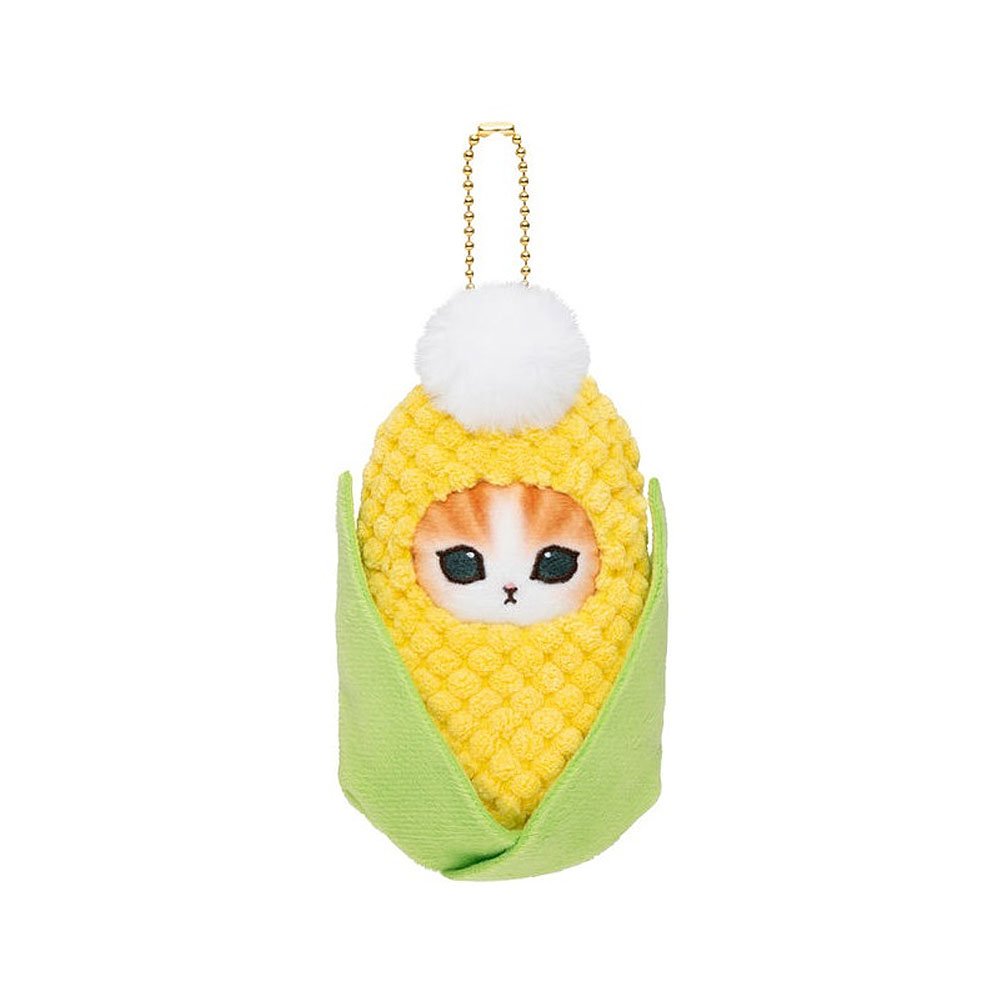 Mofusand Corn-shaped keychain with a cat face design on a white background
