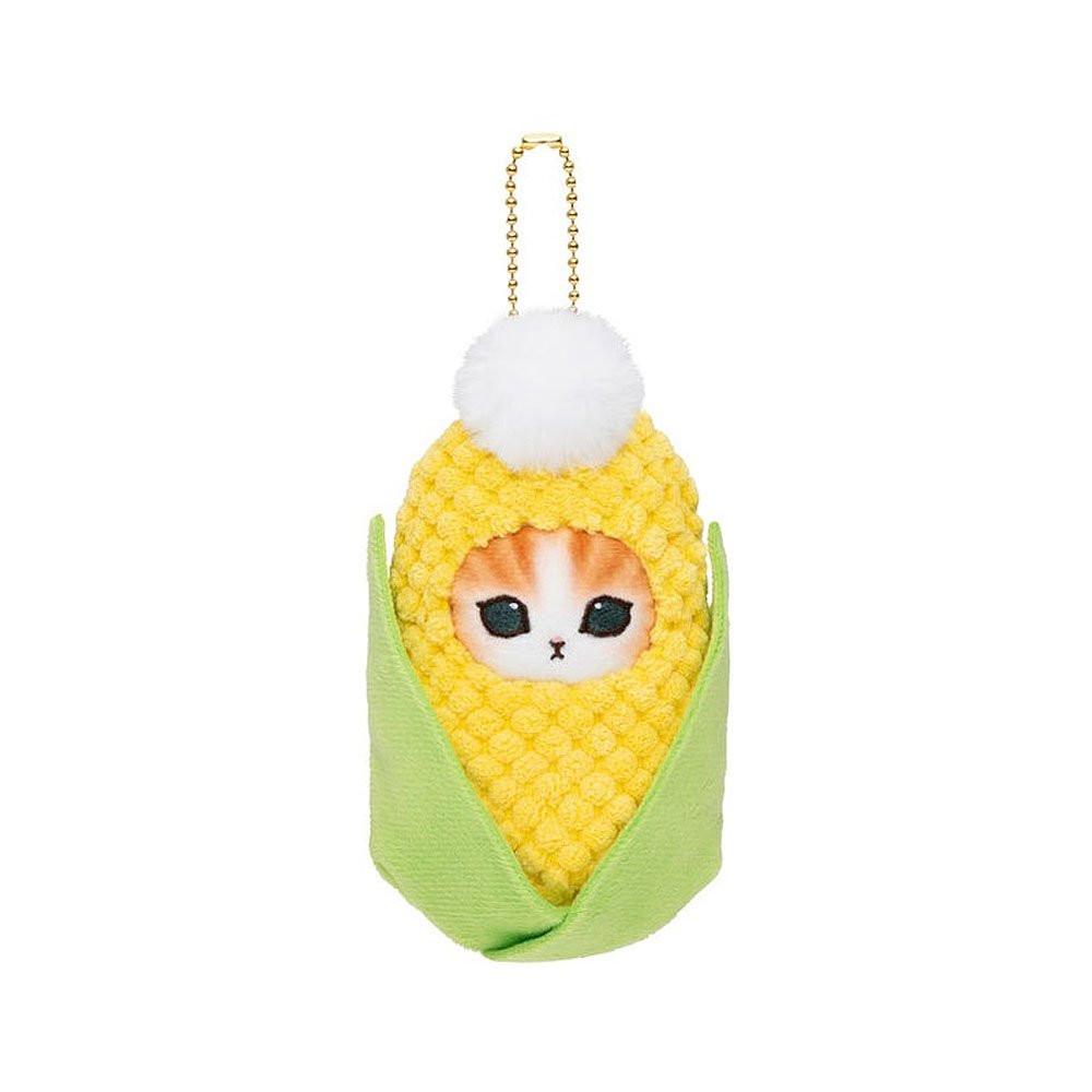 Mofusand Corn-shaped keychain with a cat face design on a white background