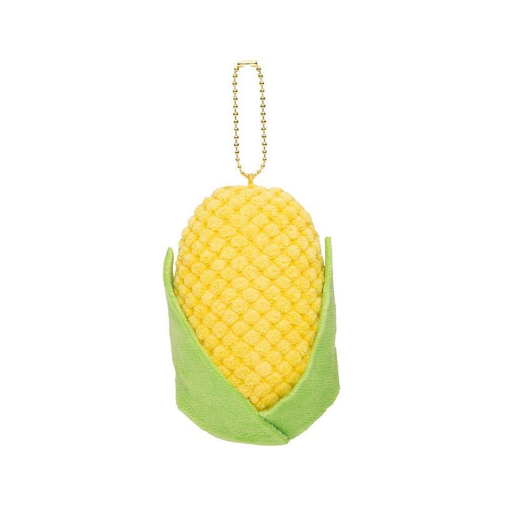 Mofusand Plush Corn-shaped keychain with green husk on a white background