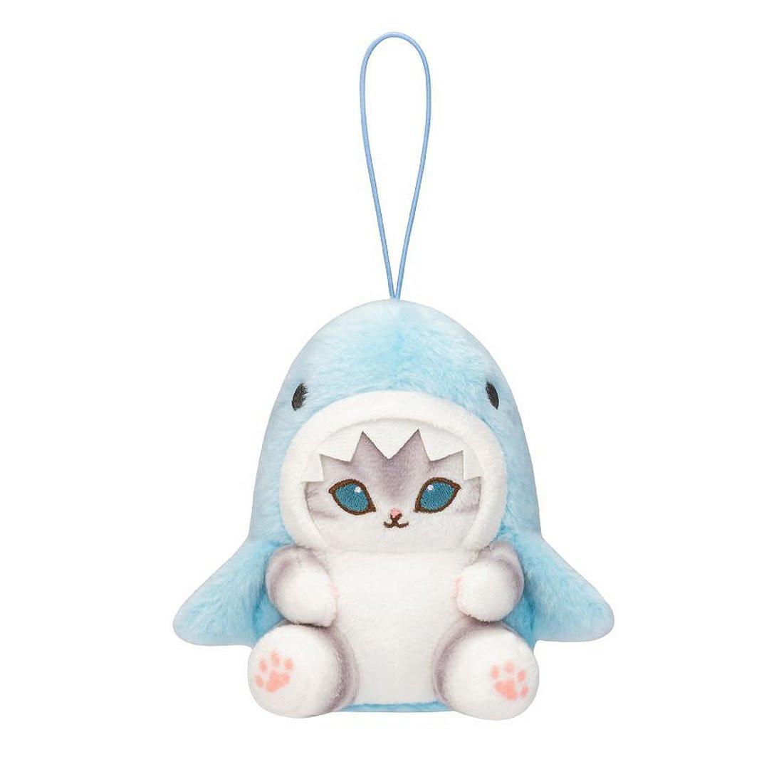 Officially Licensed Mofusand Pastel Shark Meow Plush Keychain! These authentic cats in pastel blue hoodies feature stunning blue eyes, pink paw pads, and a playful open-mouth expression. Perfect for ornament , displaying, bag charm or gifting to Mofusand fans of all ages.