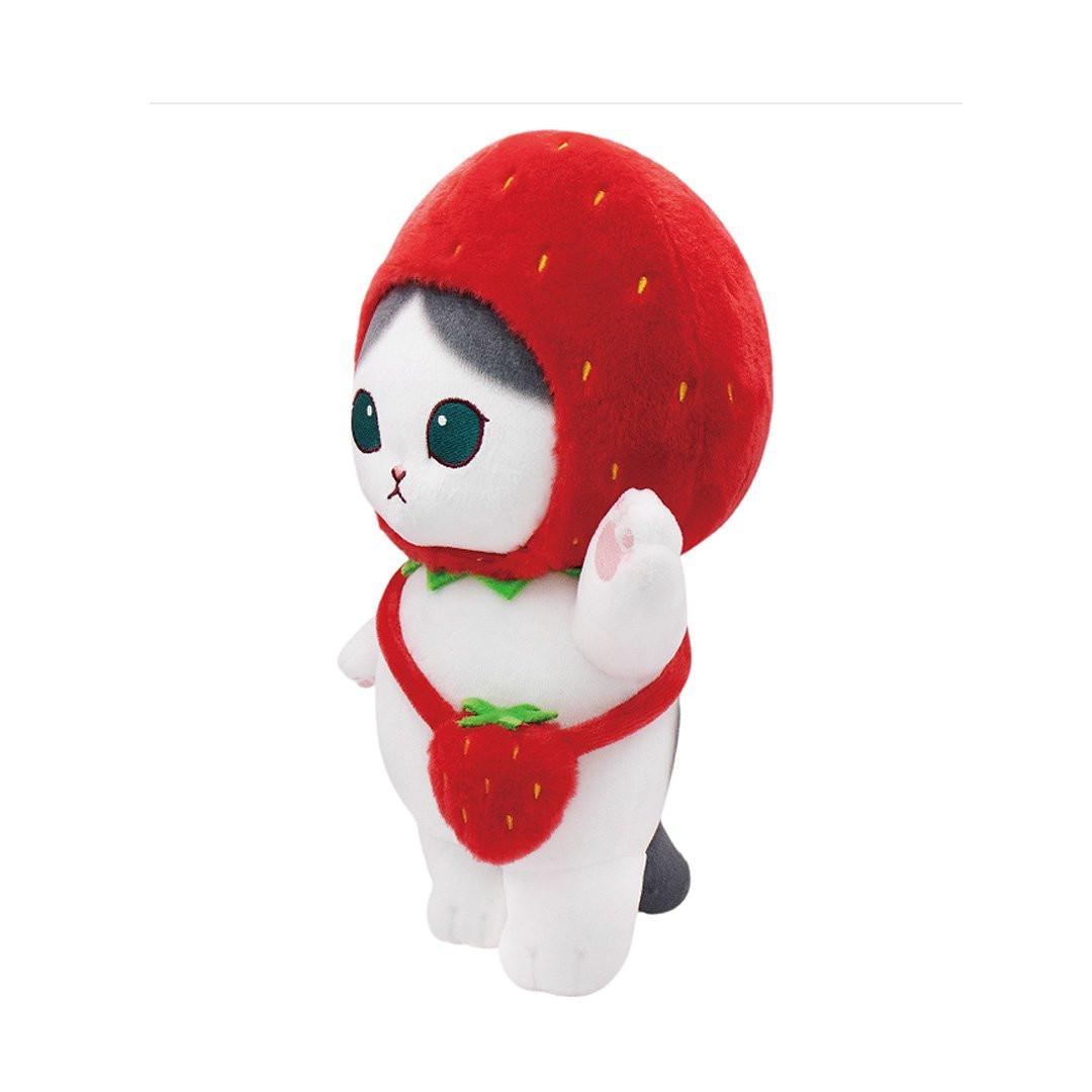 Official Licensed, Mofusand cat is dressed in a Strawberry costume Perfect for Mofusand fans, These charming cats feature oversized sparkling eyes, sweet embroidered faces, and the most delightful fruit-themed hat with fruits crossbody bag. It's perfect for collection, decoration or gift !