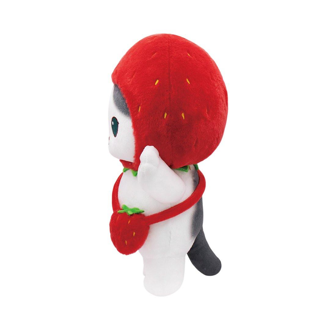 Official Licensed, Mofusand cat is dressed in a Strawberry costume Perfect for Mofusand fans, These charming cats feature oversized sparkling eyes, sweet embroidered faces, and the most delightful fruit-themed hat with fruits crossbody bag. It's perfect for collection, decoration or gift !