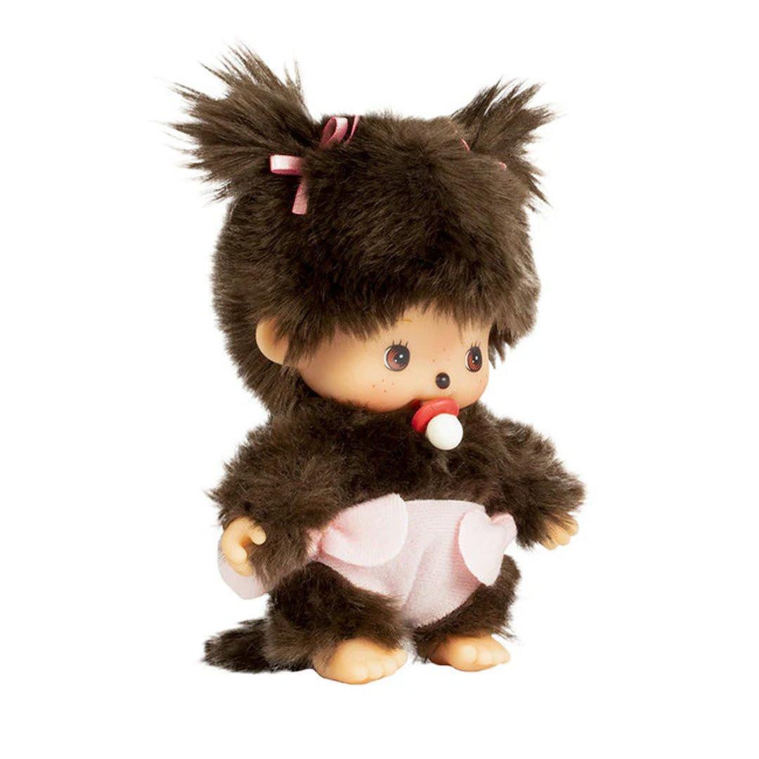 Official license Mochhichi dressed in baby suits with bows, these baby Monchhichis come with a tiny pacifier for an extra sweet touch. Their soft plush material and charming baby-style outfits make them the perfect collectible or gift for Monchhichi fans.
