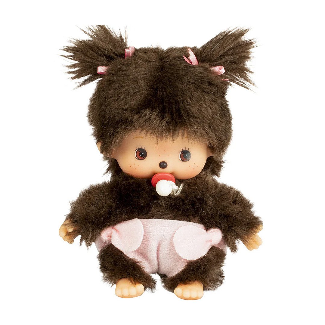 Official license Mochhichi dressed in baby suits with bows, these baby Monchhichis come with a tiny pacifier for an extra sweet touch. Their soft plush material and charming baby-style outfits make them the perfect collectible or gift for Monchhichi fans.