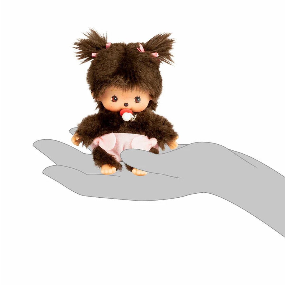 Official license Mochhichi dressed in baby suits with bows, these baby Monchhichis come with a tiny pacifier for an extra sweet touch. Their soft plush material and charming baby-style outfits make them the perfect collectible or gift for Monchhichi fans.