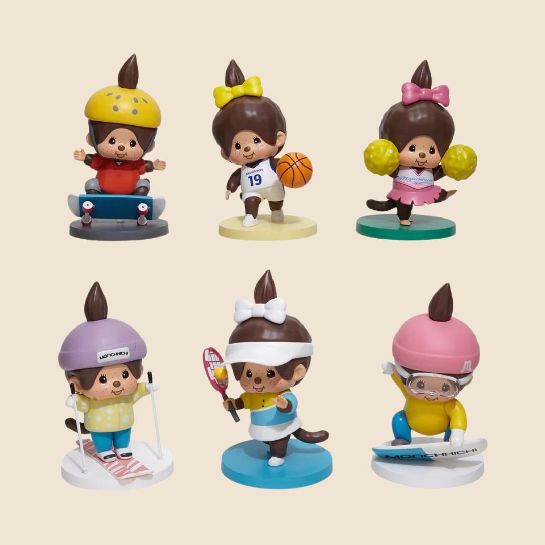 This collection features Monchhichi girl enjoying a variety of popular sports ( Skateboarding, Basketball, Cheerleading, Skiing, Tennis, and Surfing ). Ideal collectible toy for fans or decorate desk.
