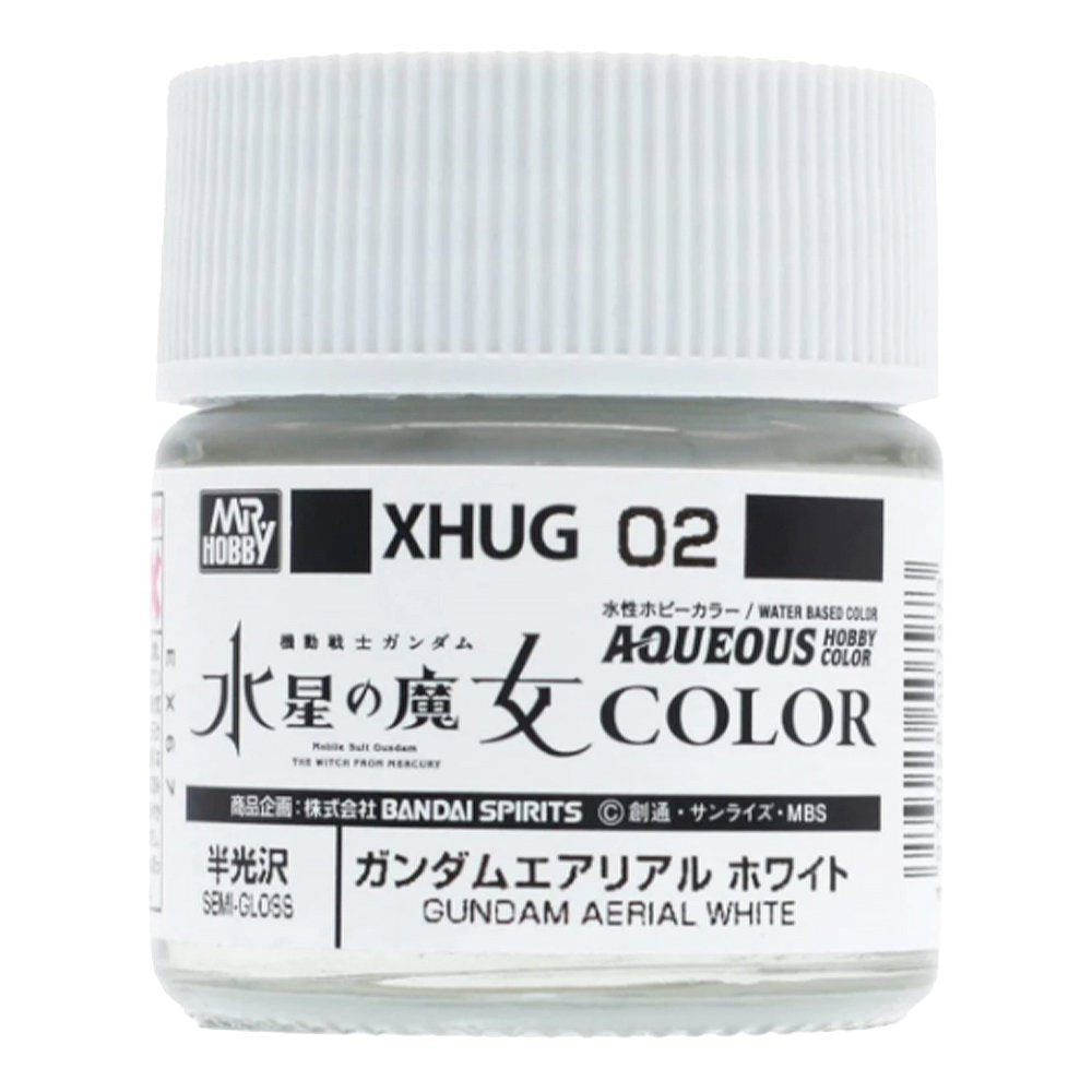 A jar of officially licensed Mr. Hobby Aqueous Hobby Color XHUG02 Gundam Aerial White Semi-gloss paint
