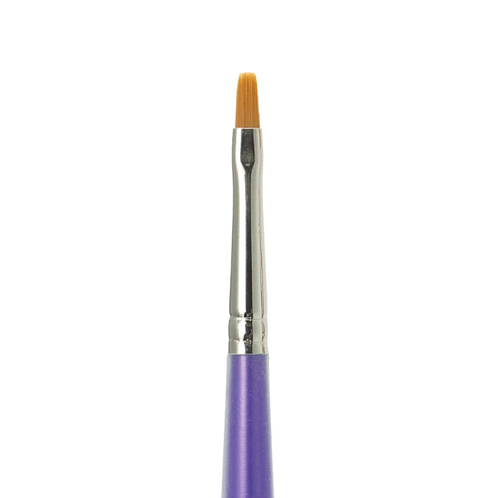 An officially licensed Mr. Hobby Mr. Brush Flat No. 2 features a lavender-colored ergonomic silicone grip and a flat orange-bristled tip