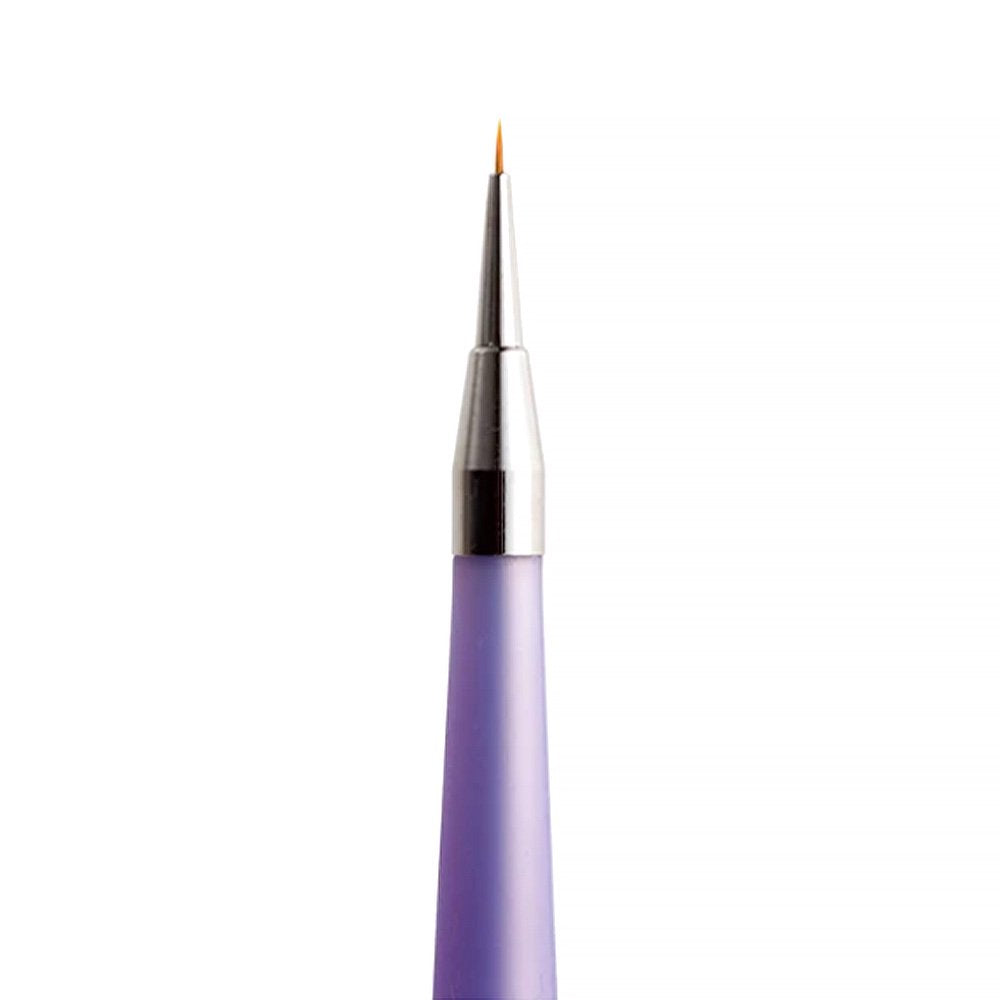 An officially licensed Mr. Hobby Mr. Brush Round No. 20/0 brush features a thin, lavender-colored ergonomic silicone grip and an ultra-fine pointed tip
