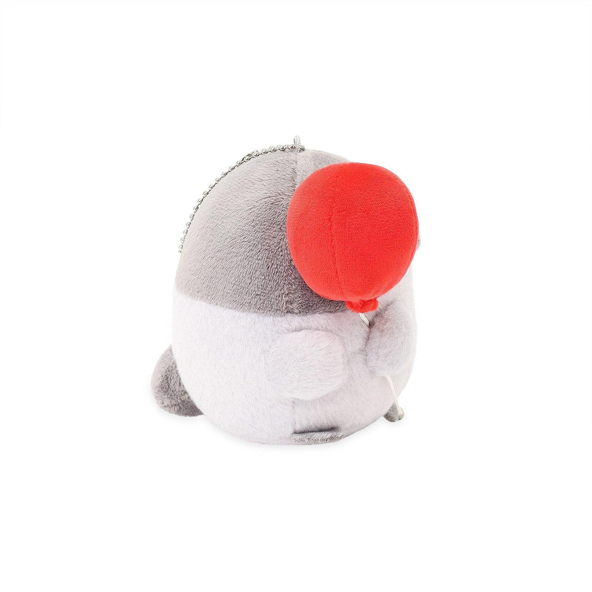 Minimalist office-core deskterior Koupen Chan plush with a red balloon. A cute workplace healing accessory and mental wellness tool for adult collectors seeking a cozy, Y2K nostalgic aesthetic desk setup and emotional comfort. Official licensed, Spiralcute.