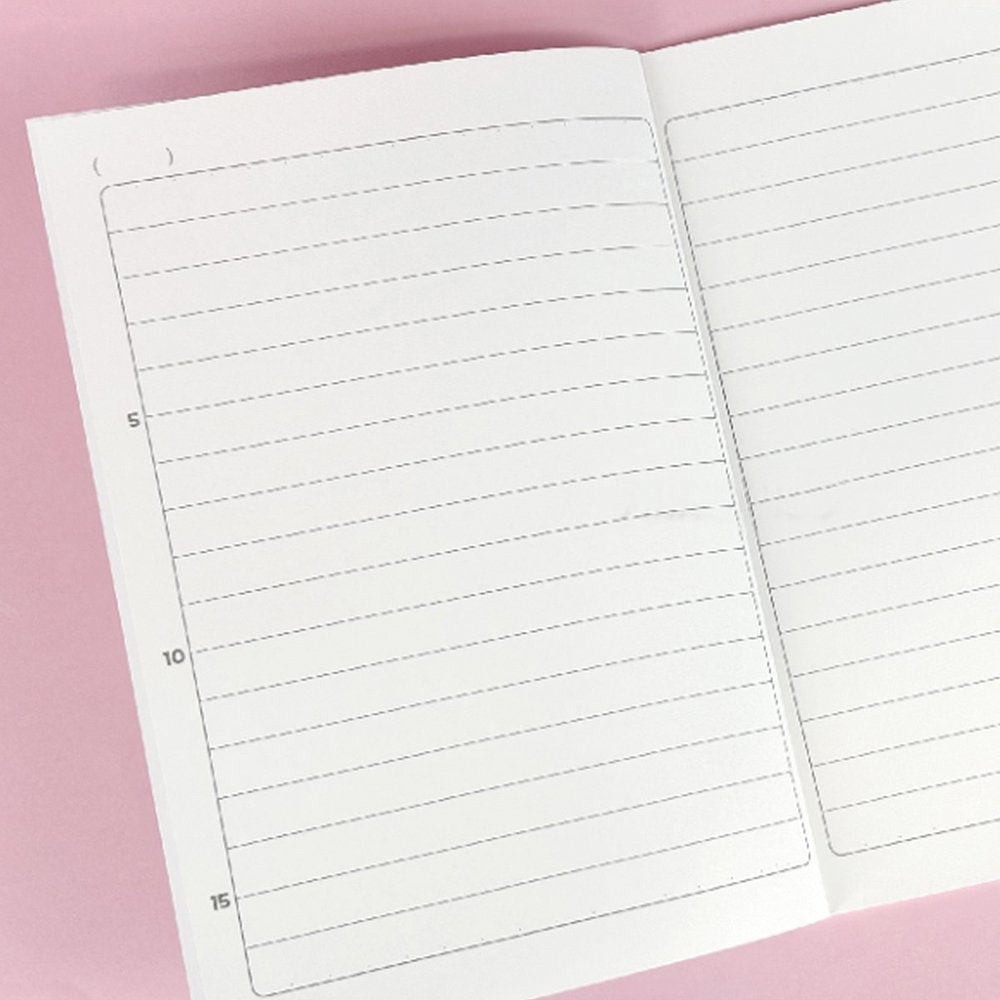 An officially licensed Chococat 17-lined Notebook in purple, featuring a central illustration of Chococat, surrounding cute icons, and a section at the bottom for student information