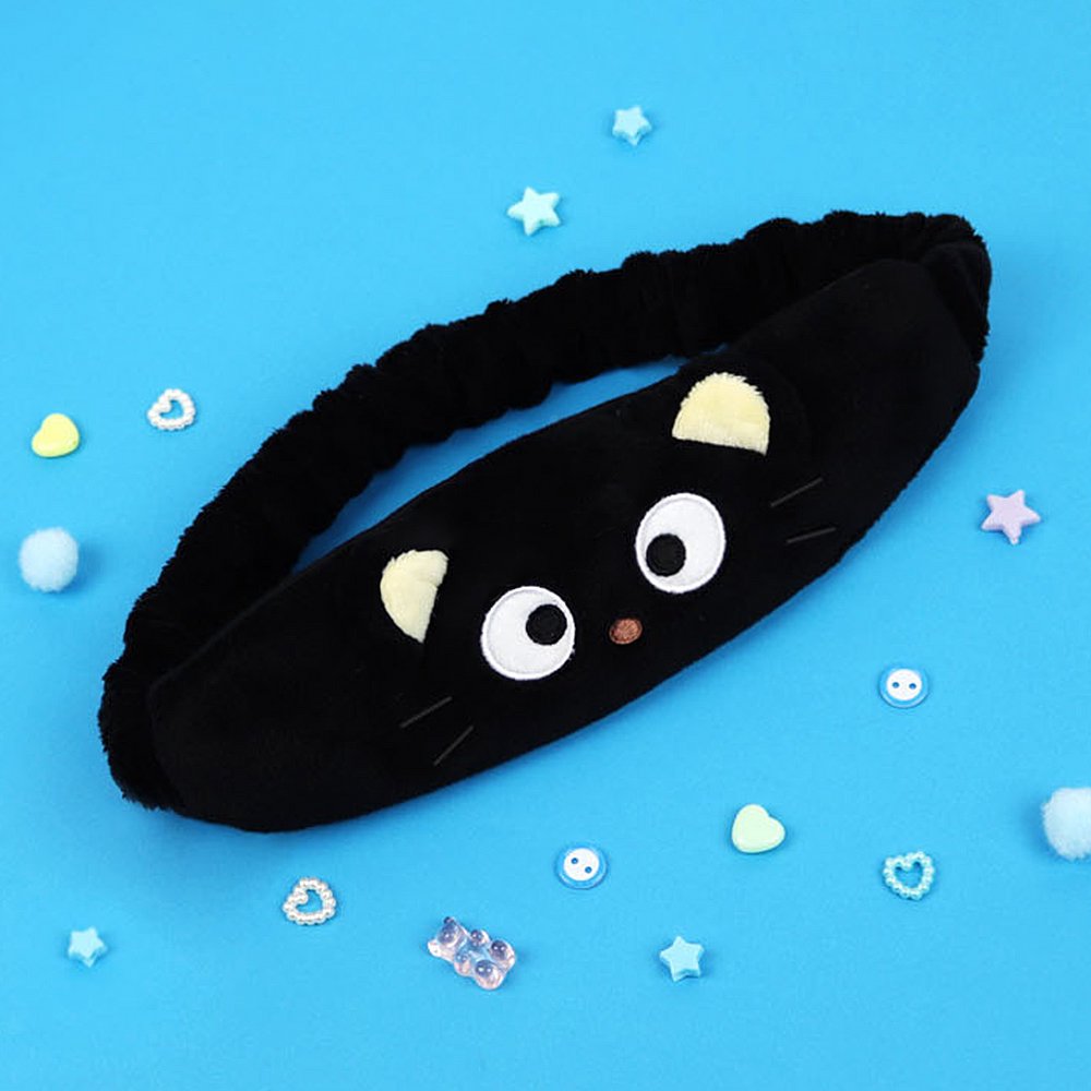 Officially licensed Sanrio Chococat black plush cleansing spa headband with 3D ears and embroidered face