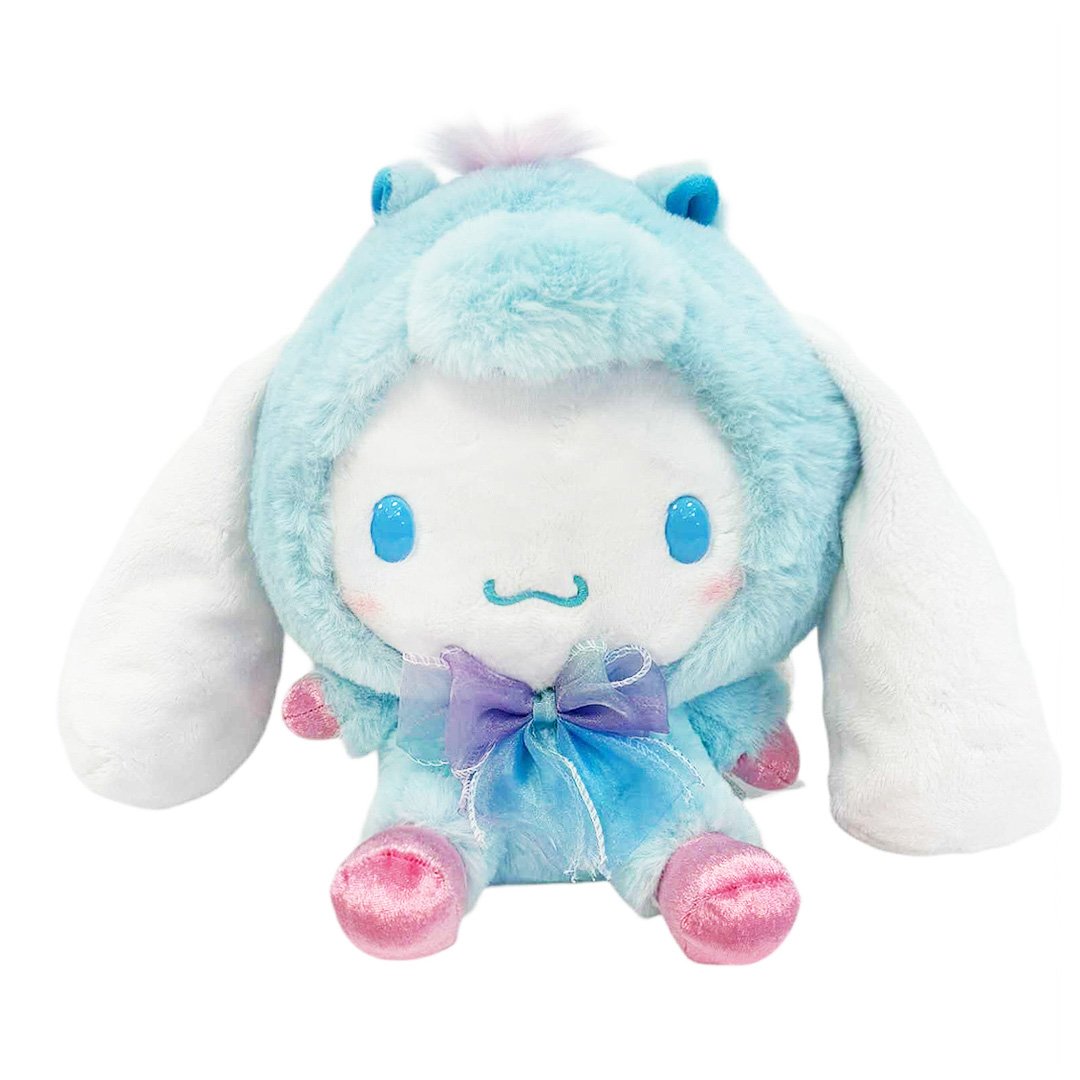 Sanrio officially licensed Cinnamoroll is transformed into a sparkling Pegasus wearing a super soft, fluffy blue costume. Features shimmering pastel colors, glittery wings, and a gorgeous rainbow tail, making it a must-have fantasy friend. Perfect for gifting, collecting, or adding a vibrant pop of color to any room!
