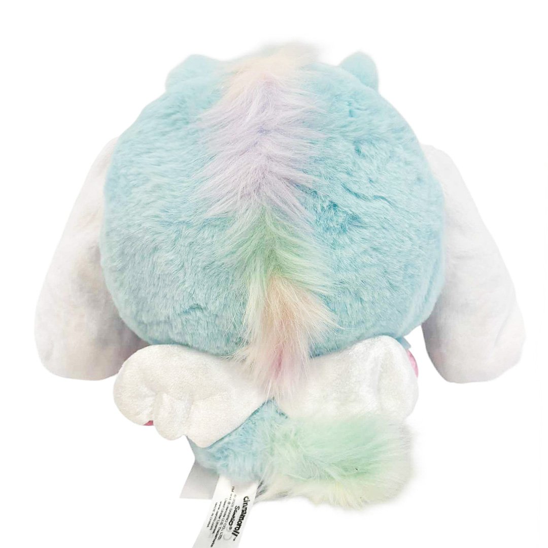 Sanrio officially licensed Cinnamoroll is transformed into a sparkling Pegasus wearing a super soft, fluffy blue costume. Features shimmering pastel colors, glittery wings, and a gorgeous rainbow tail, making it a must-have fantasy friend. Perfect for gifting, collecting, or adding a vibrant pop of color to any room!