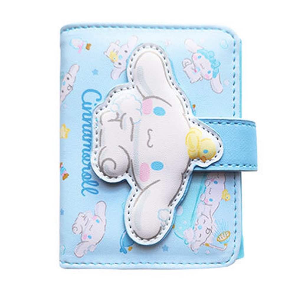An officially licensed Sanrio collection of tri-fold wallet blue featuring large 3D padded appliqués of Cinnamoroll