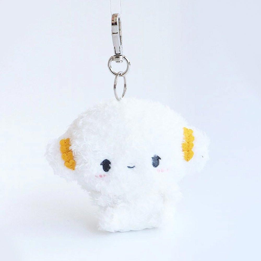 Sanrio Cogimyun Plush keychain with a cute face design on a white background. Ideal as collectible bag charms and accessories.