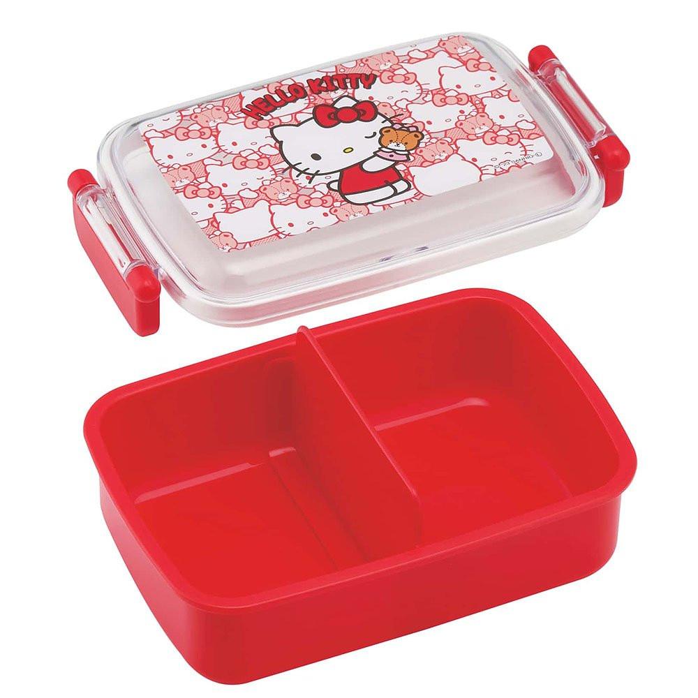 Officially licensed by Sanrio Hello Kitty Red bento box with a transparent lid featuring Hello Kitty on a white background. It's perfect bring your meal at school, office ,camping or picnic