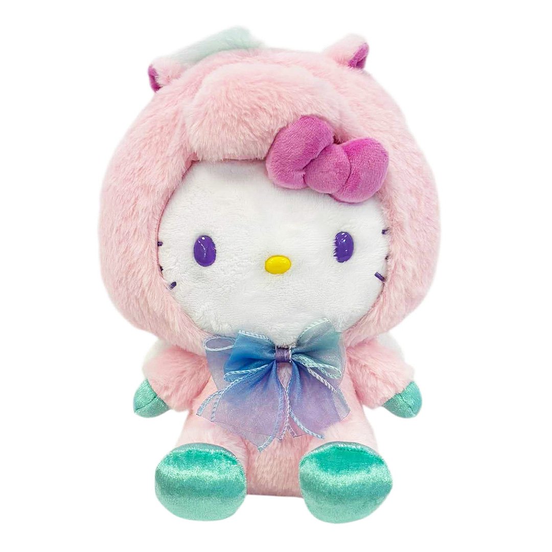 Sanrio officially licensed Hello Kitty is transformed into a sparkling Pegasus wearing a super soft, fluffy pink costume. Features shimmering pastel colors, glittery wings, and a gorgeous rainbow tail, making it a must-have fantasy friend. Perfect for gifting, collecting, or adding a vibrant pop of color to any room!