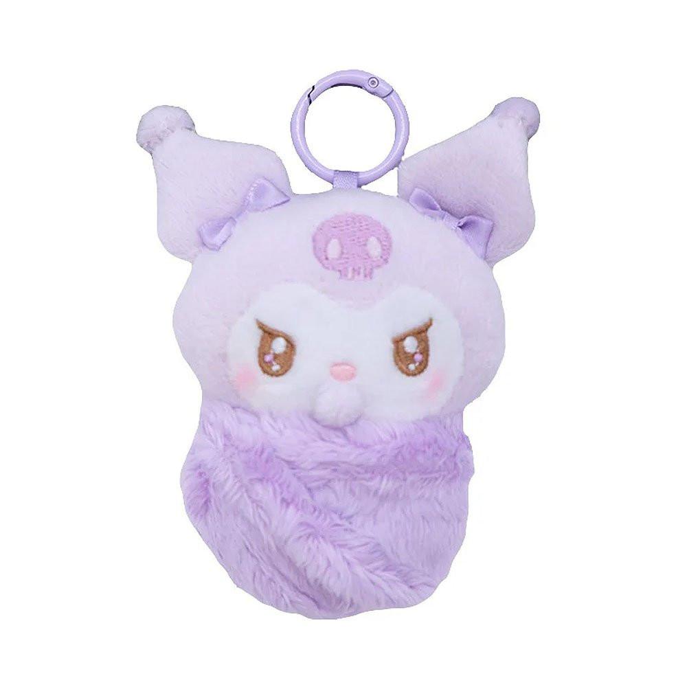 Kuromi dressed purple Baby Swaddle Plush toy with white background