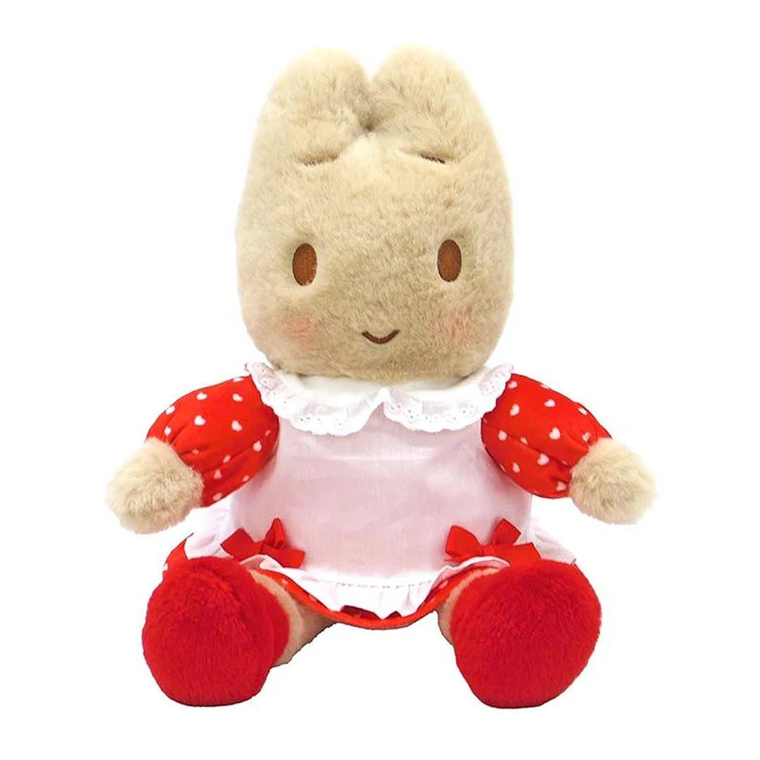 Officially licensed Sanrio Marron cream in heart polka dots dress with white frilly apron .Perfect for cuddling, gifting, or adding a touch of cuteness to your collection.
