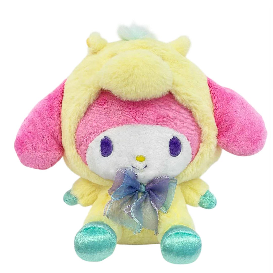 Sanrio officially licensed My Melody is transformed into a sparkling Pegasus wearing a super soft, fluffy yellow costume. Features shimmering pastel colors, glittery wings, and a gorgeous rainbow tail, making it a must-have fantasy friend. Perfect for gifting, collecting, or adding a vibrant pop of color to any room!