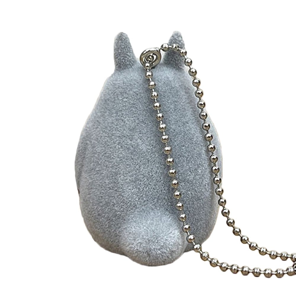Officially licensed Studio Ghibli My Neighbor Totoro Big grey flocked keychain figure with ball chain, featuring a soft fuzzy texture.