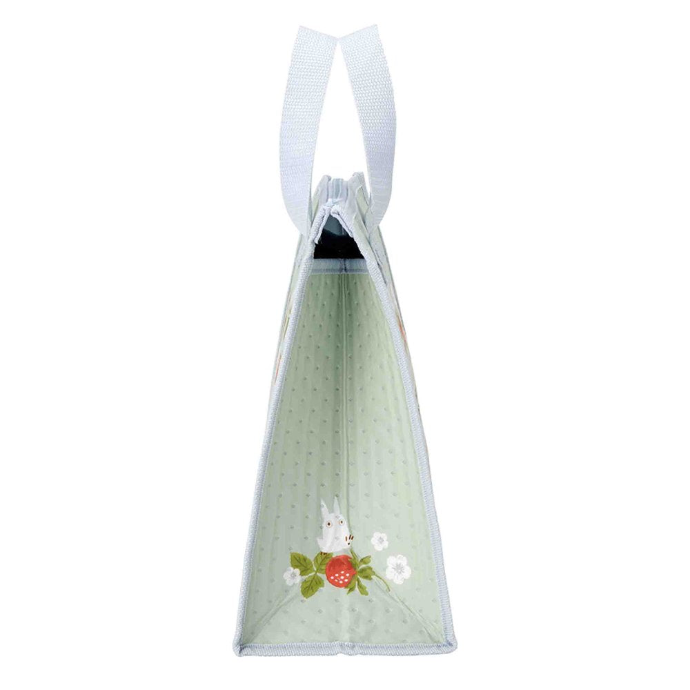Officially licensed My Neighbor Totoro Skater insulated tote bag in light sage green featuring raspberries, white flowers, and Totoro