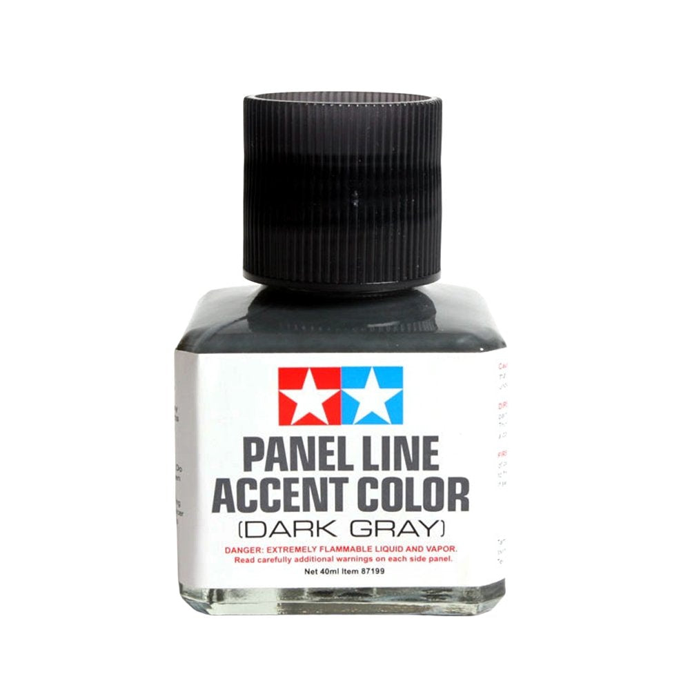 Tamiya Panel Line Accent Color Dark Gray that is ideal for highlighting panel lines and other details to give your model a more realistic depth