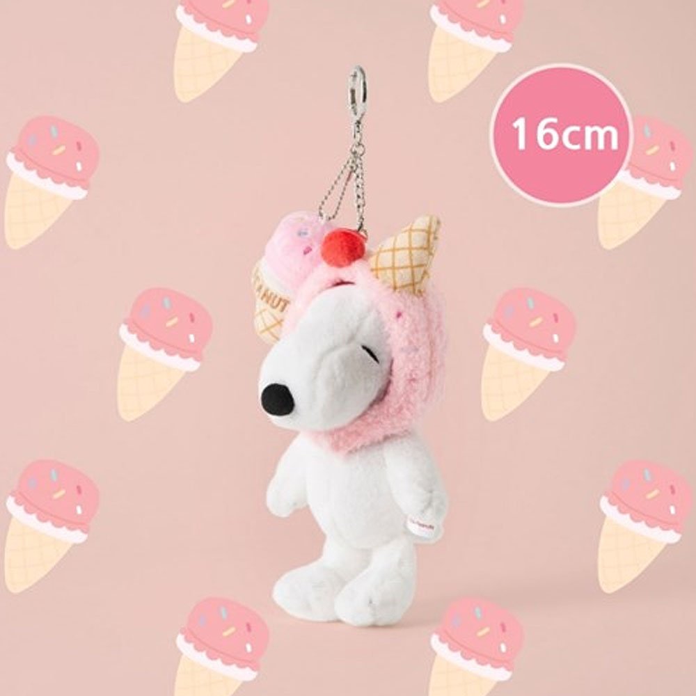 Peanuts Snoopy Strawberry Ice Cream Plush Keychain