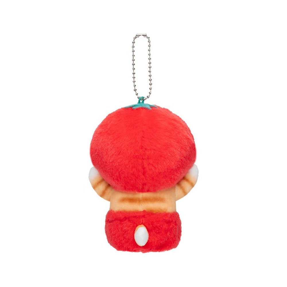 Mofusand cat Plush keychain with a red tomato custume on a white background