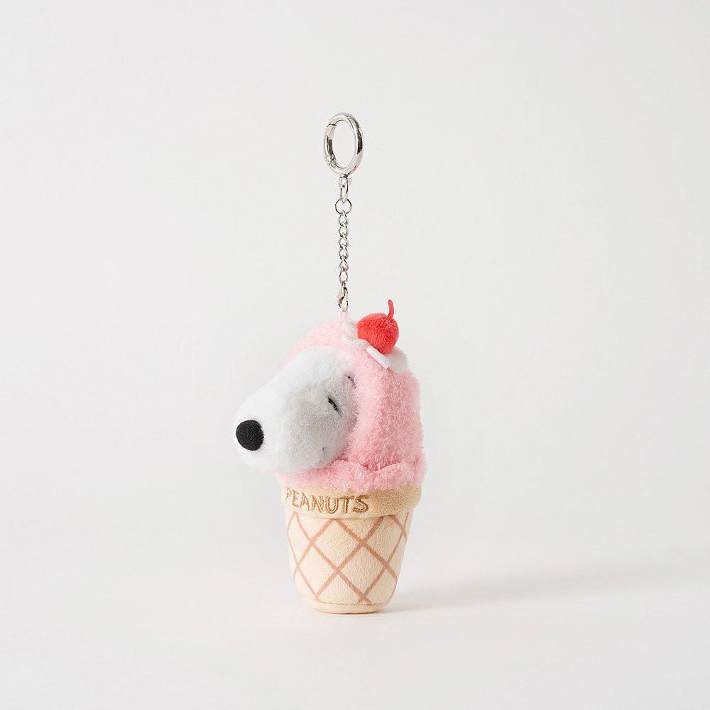 Peanuts Snoopy Strawberry Ice Cream Cone Plush Keychain
