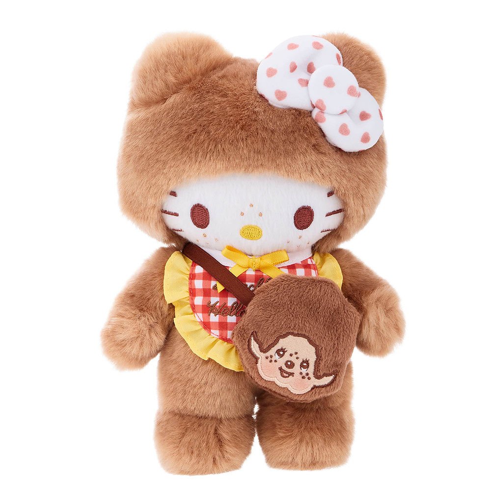Hello Kitty x Monchhichi 7" Plush : Monchhichi Dressed as Hello Kitty Gingham Check