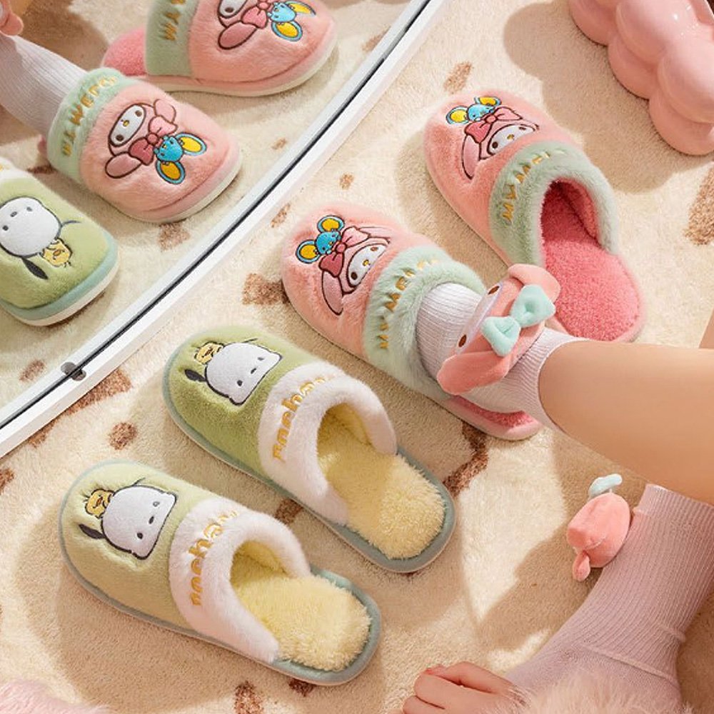 Sanrio Pochacco Two Tone Fur Slippers