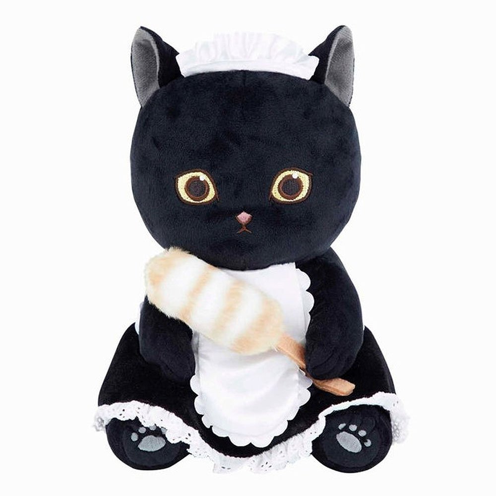 Mofusand black cat dressed as a classic maid plush stuffed animal