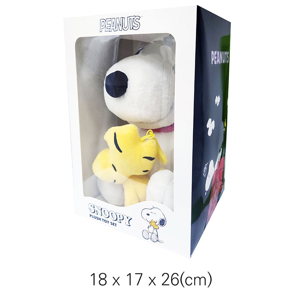 Snoopy hugging Woodstock plush set in gift box – Peanuts collectible stuffed toy