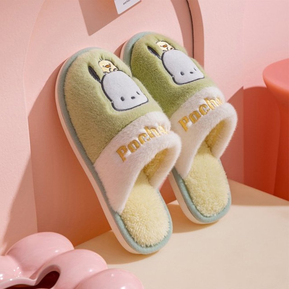 Sanrio Pochacco Two Tone Fur Slippers