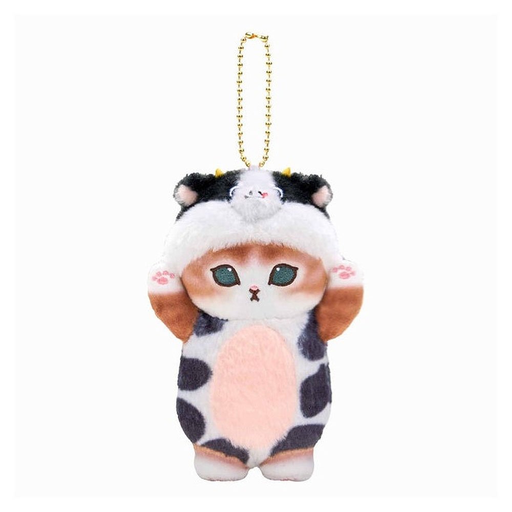 Cute Mofusand cat plush wearing cow costume