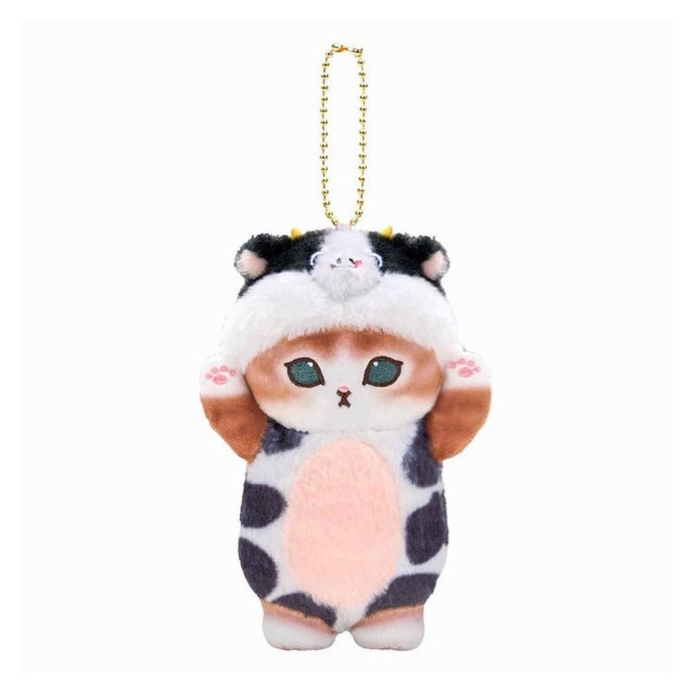 Cute Mofusand cat plush wearing cow costume