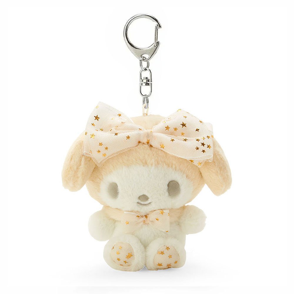 Sanrio My Melody Fluffy Plush Keychain: White Gold