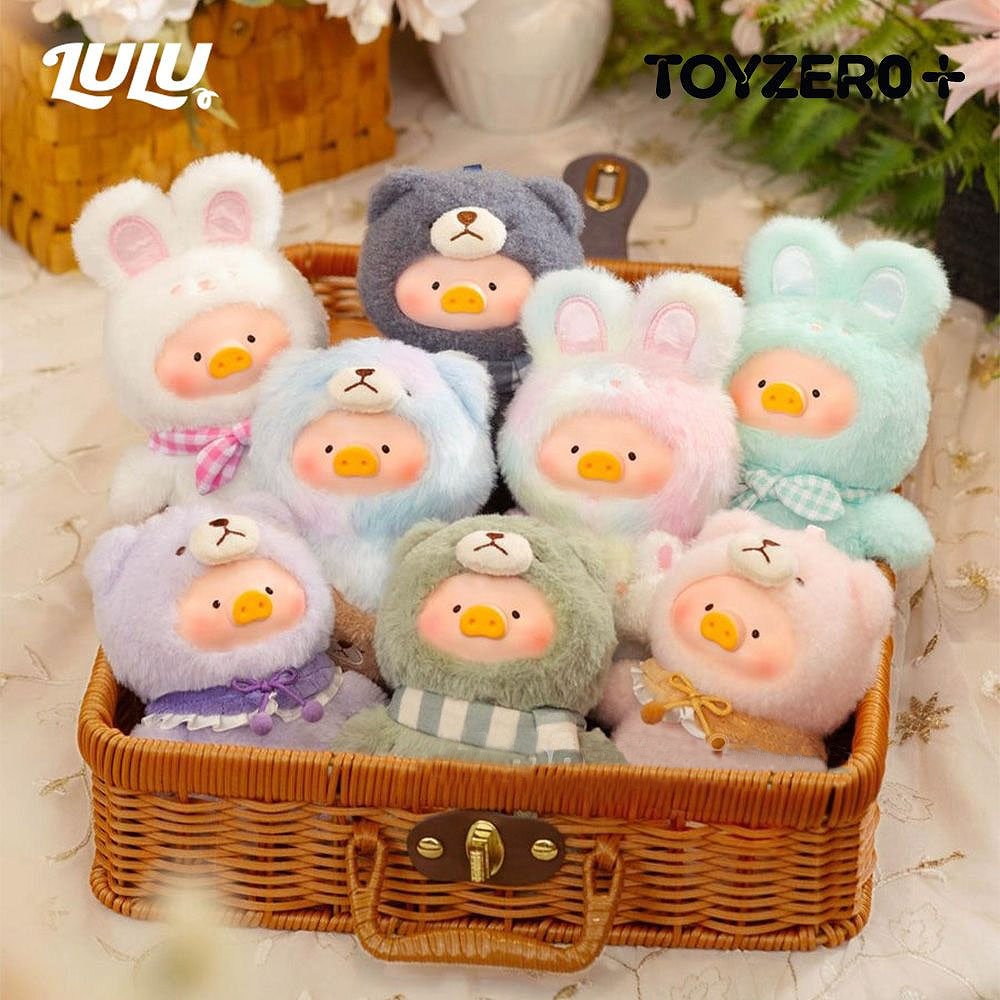 Set of plush toys in a wicker basket with Lulu and Toyzero branding.